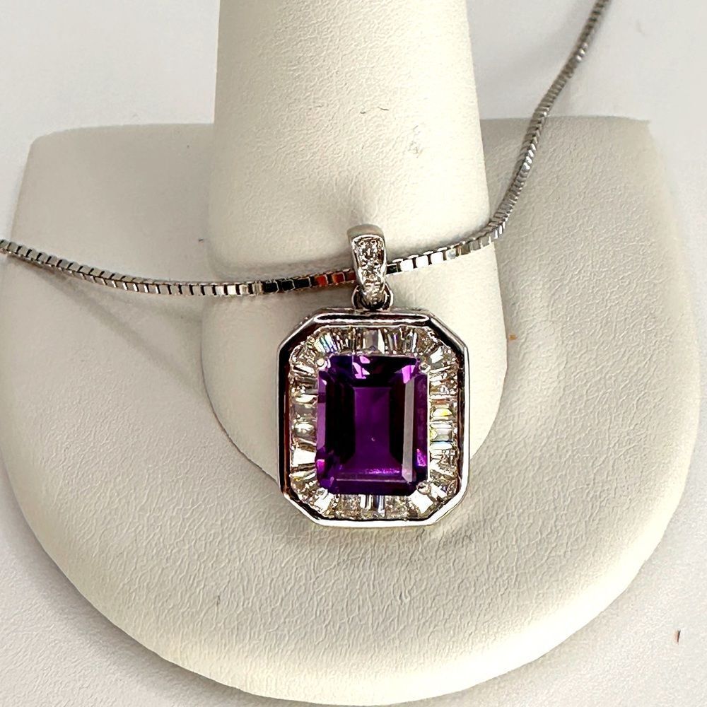 Genuine 2.1ct deep purple natural amethyst, cz diamonds and solid .925 pendant!